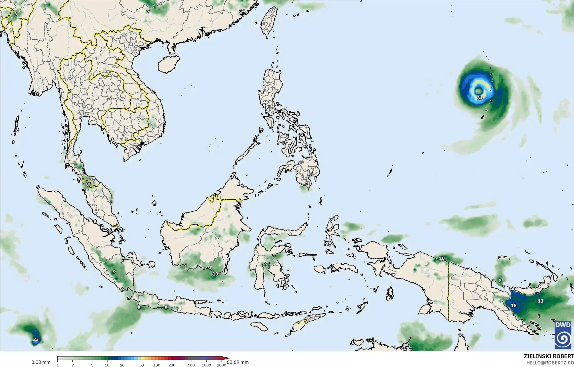 ICON نموذج - جنوب شرق آسيا, تراكم الهطول