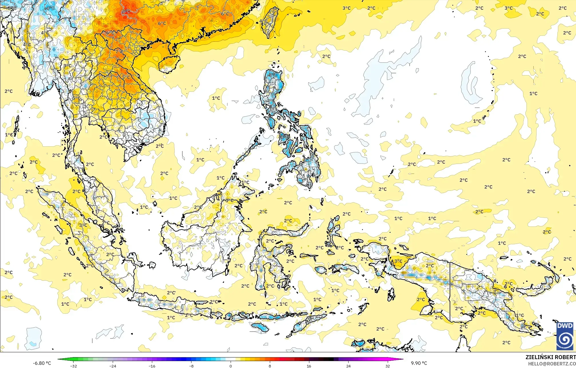 ICON نموذج - جنوب شرق آسيا, انحراف درجة الحرارة 2 م