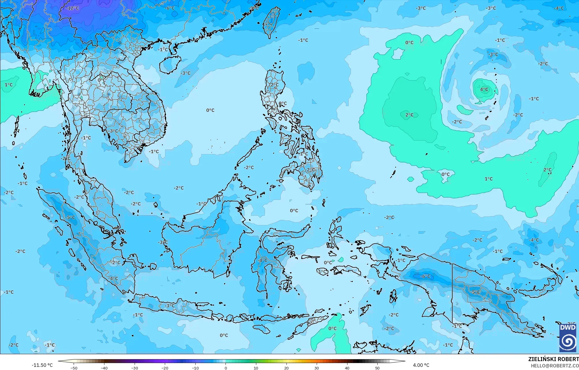 ICON نموذج - جنوب شرق آسيا, درجة الحرارة 500 hPa