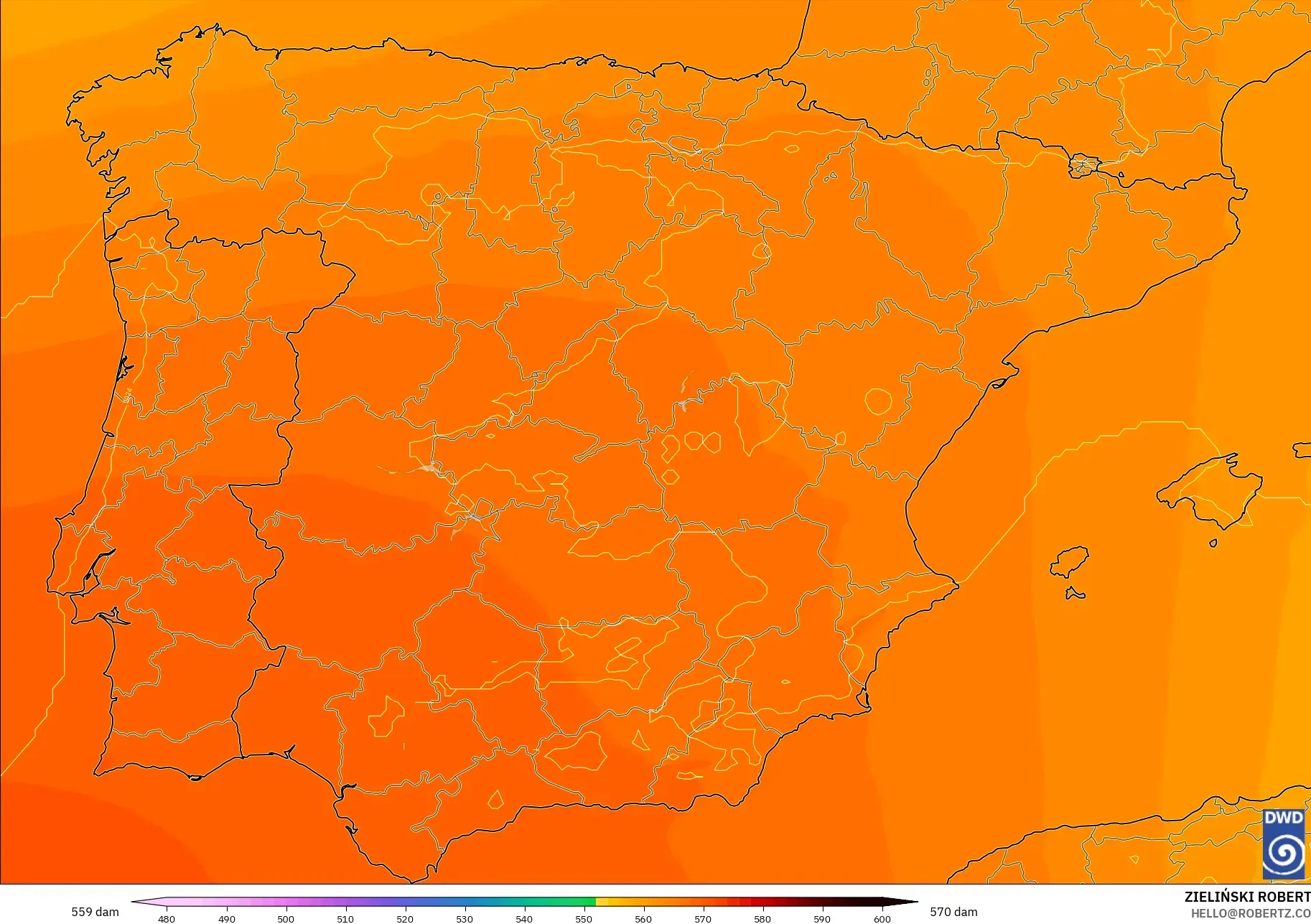 ICON نموذج - إسبانيا, الارتفاع الجهدي عند 500 هكتوباسكال