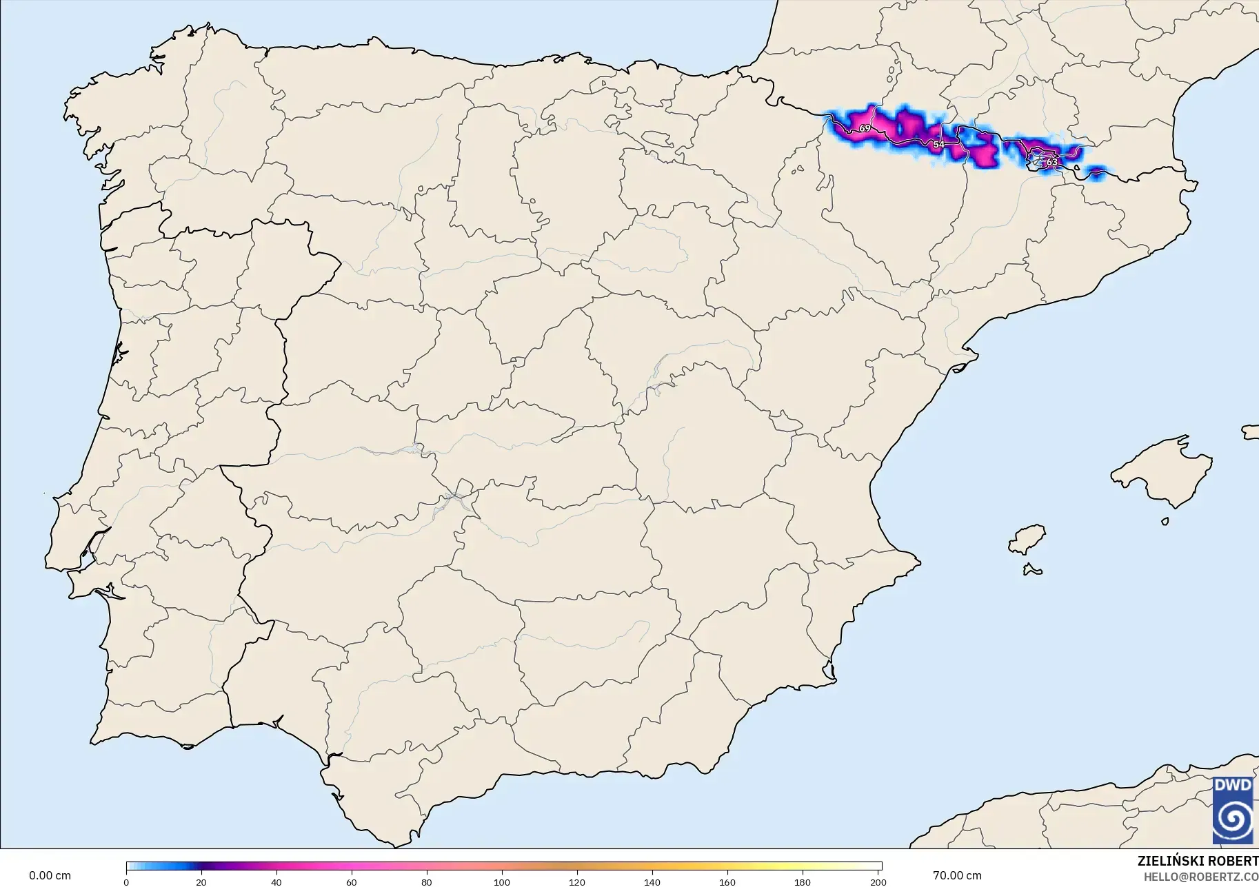 ICON نموذج - إسبانيا, عمق الثلج