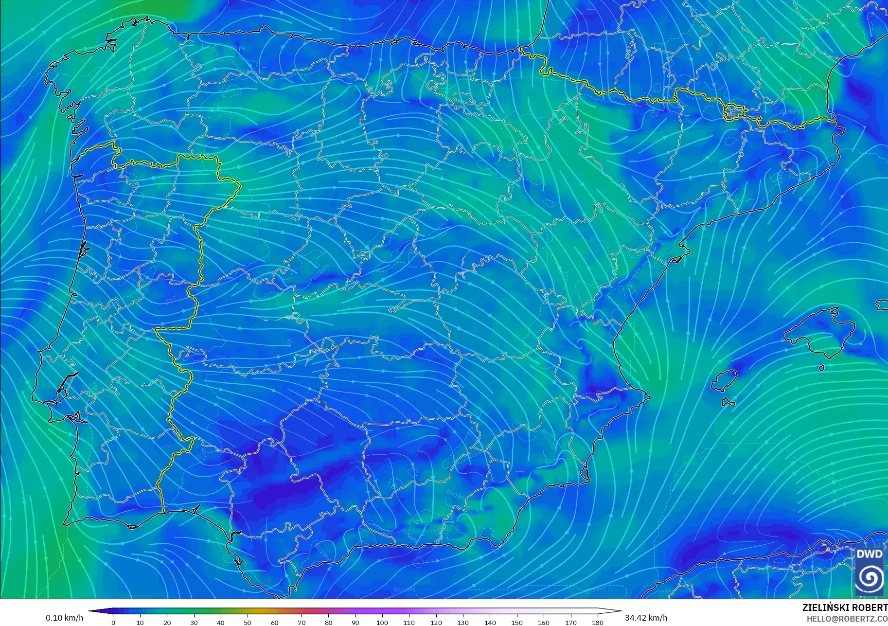 ICON نموذج - إسبانيا, رياح 10 م