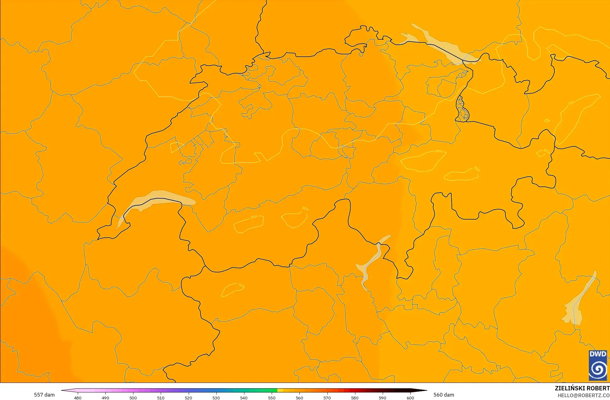 ICON model - Switzerland, Geopotential height at 500hPa
