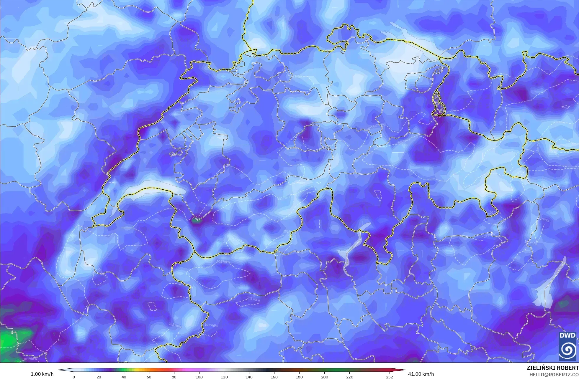 ICON نموذج - سويسرا, هبات الرياح