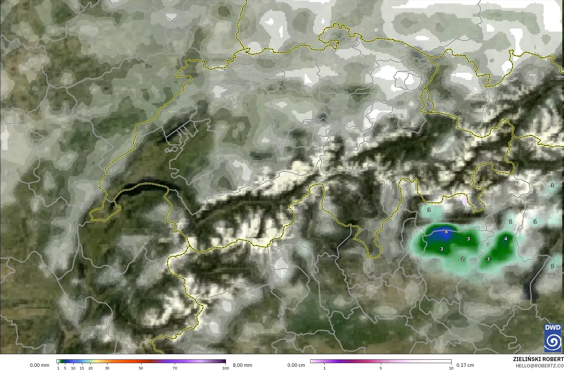 ICON نموذج - سويسرا, الهطول والغيوم والضغط