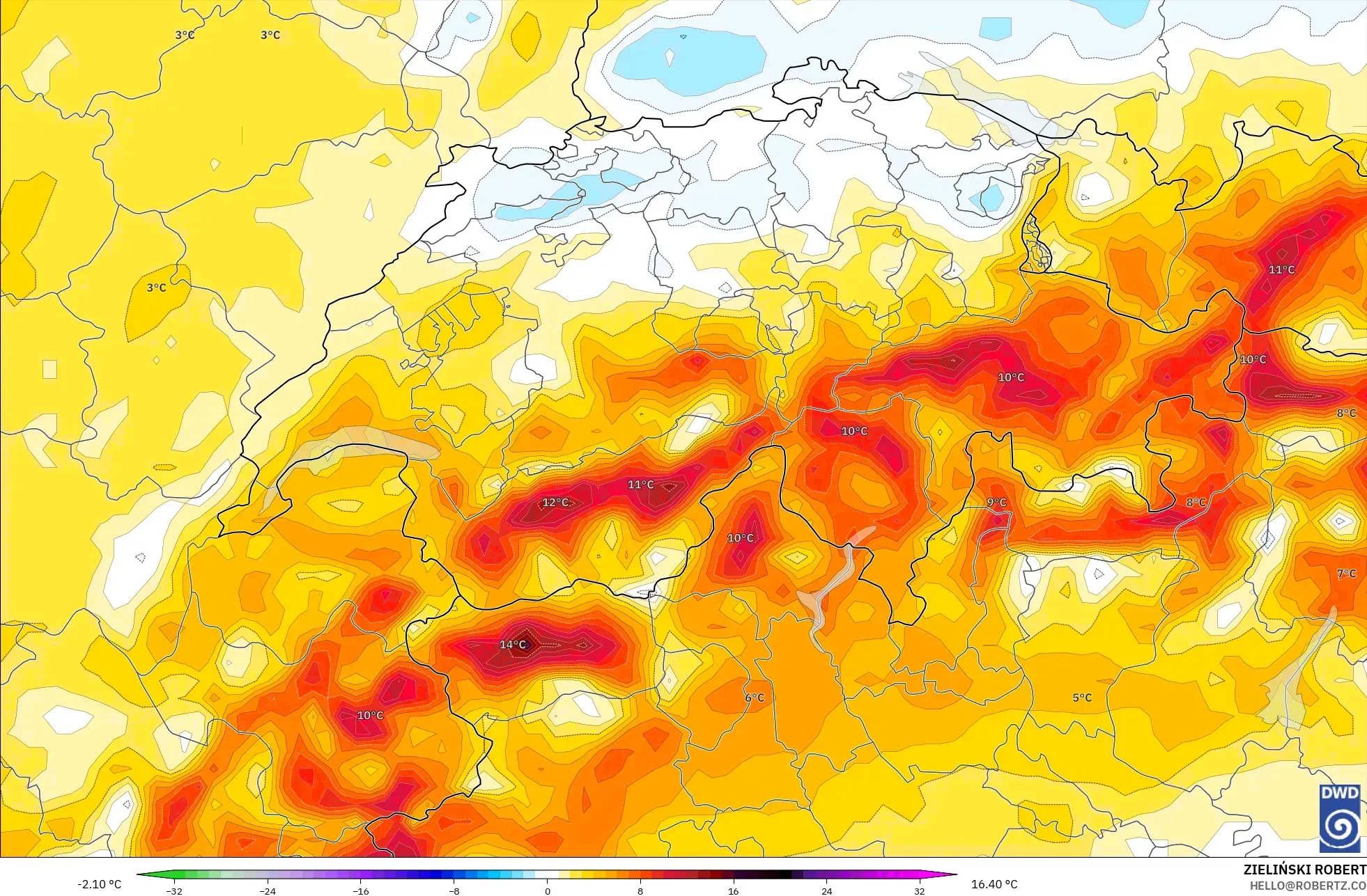 ICON نموذج - سويسرا, انحراف درجة الحرارة 2 م