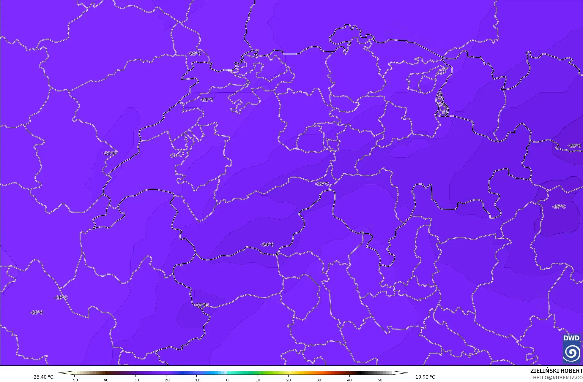 ICON نموذج - سويسرا, درجة الحرارة 500 hPa