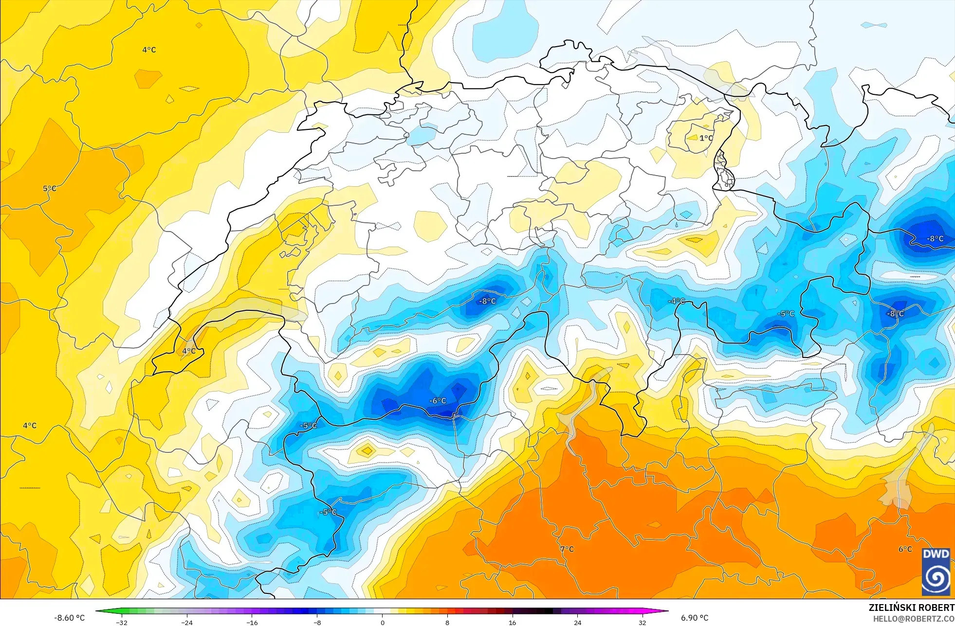 ICON نموذج - سويسرا, انحراف درجة الحرارة 850 hPa
