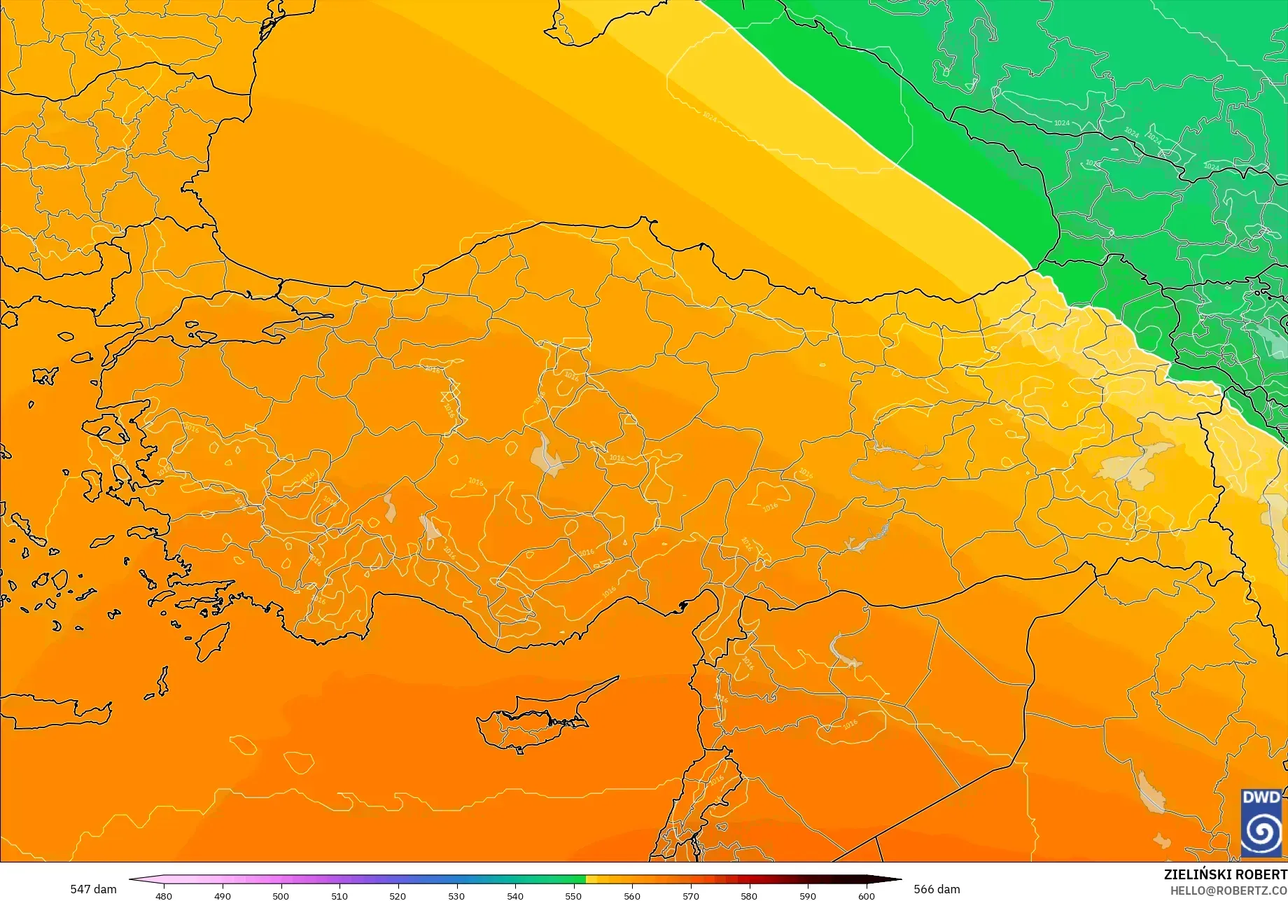 ICON model - Turkey, Geopotential height at 500hPa