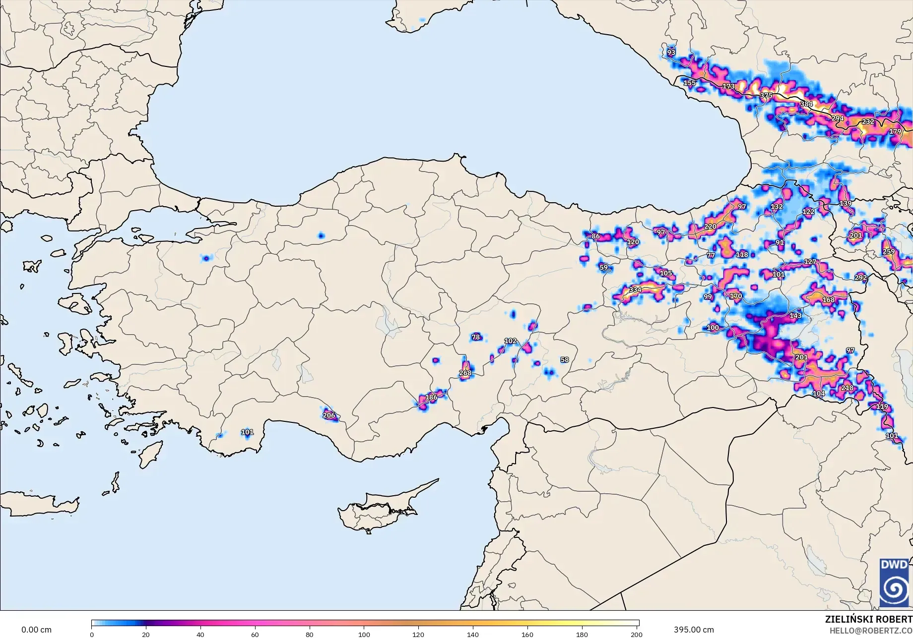 ICON نموذج - تركيا, عمق الثلج
