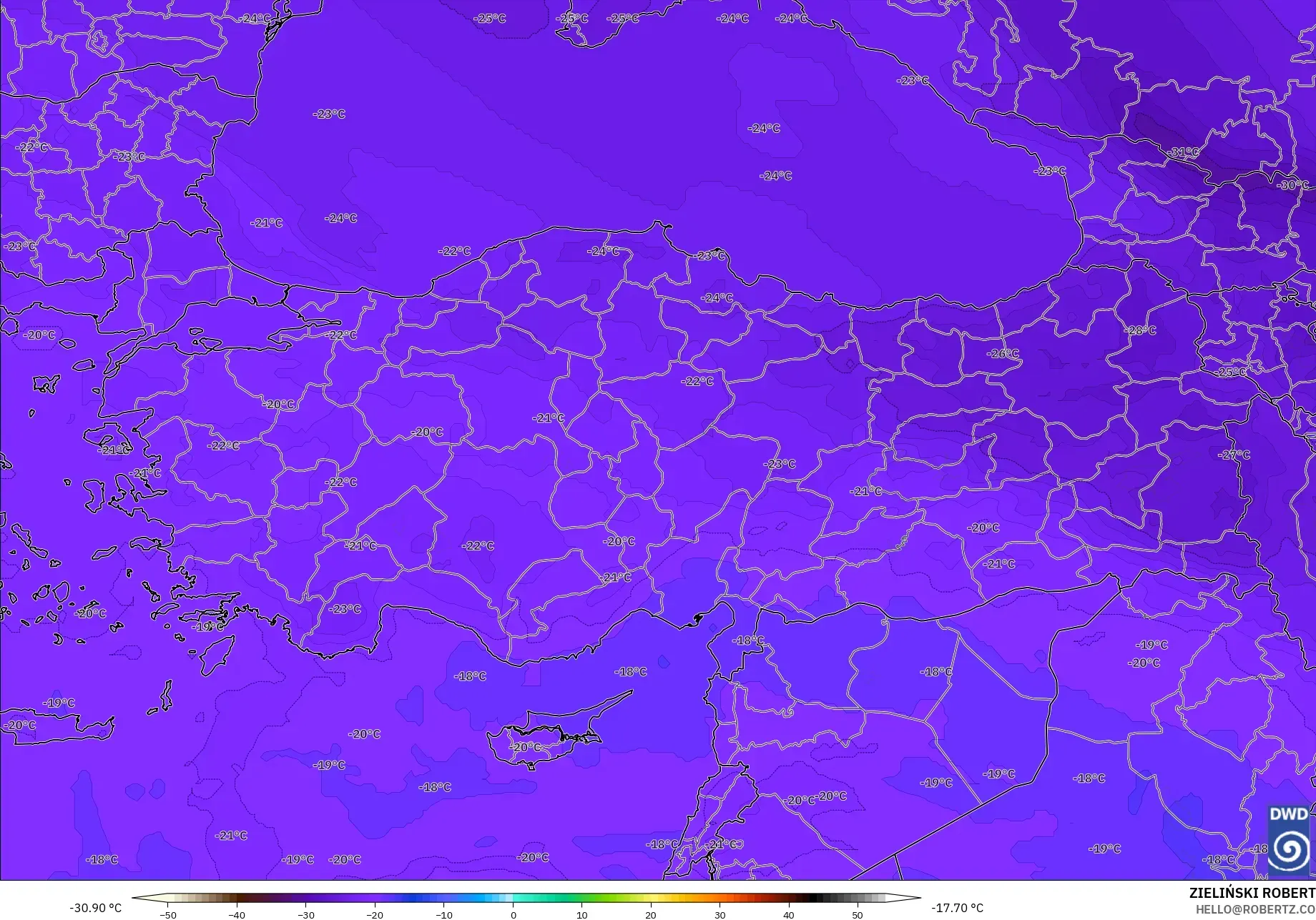 ICON نموذج - تركيا, درجة الحرارة 500 hPa