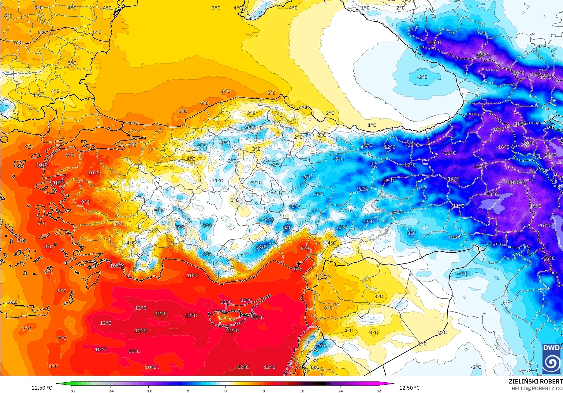 ICON نموذج - تركيا, انحراف درجة الحرارة 850 hPa