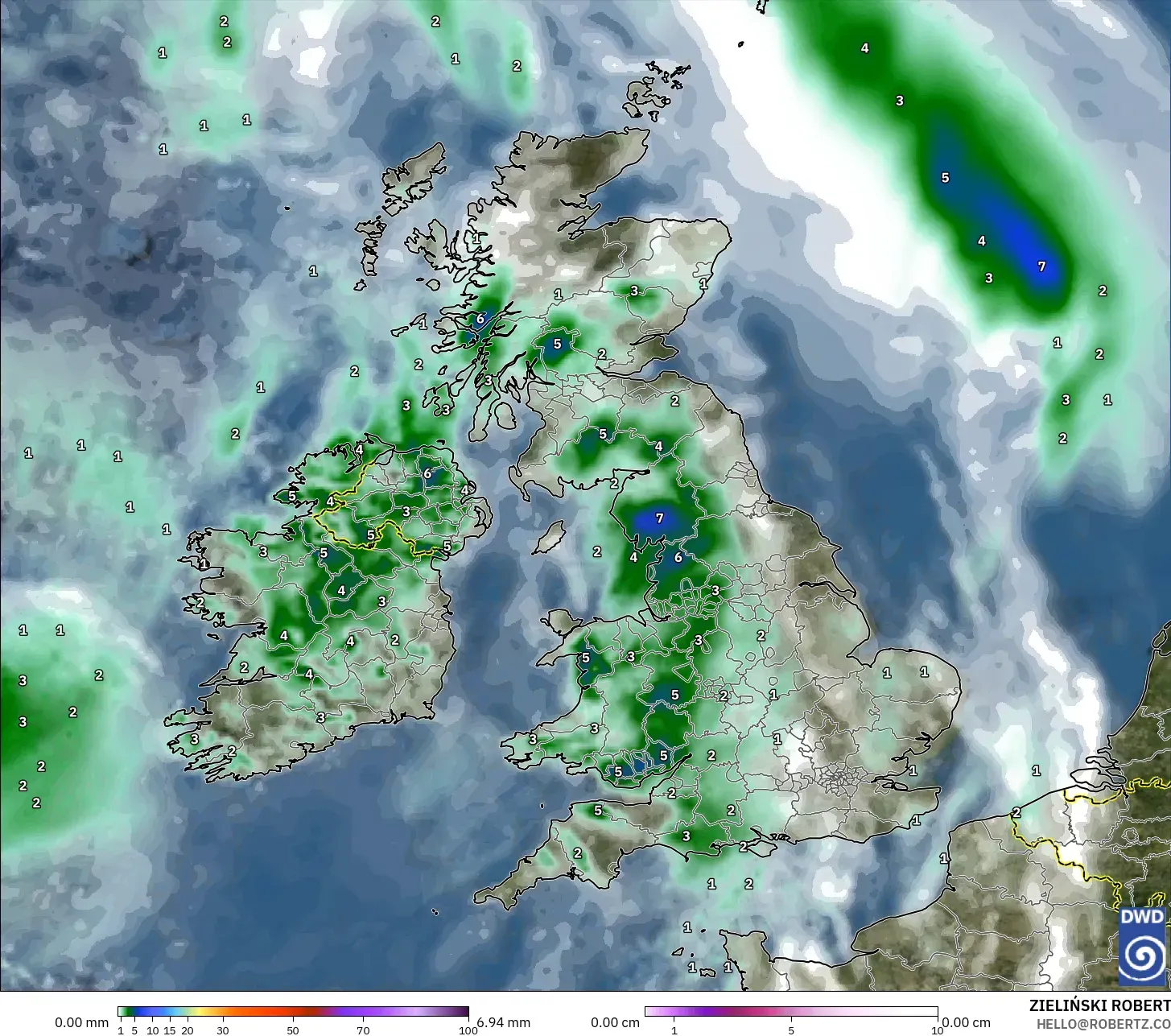 ICON نموذج - المملكة المتحدة, الهطول والغيوم والضغط