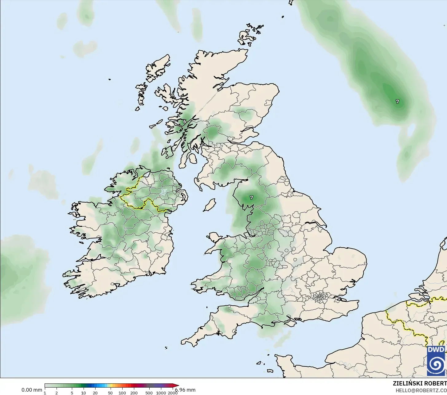 ICON نموذج - المملكة المتحدة, تراكم الهطول