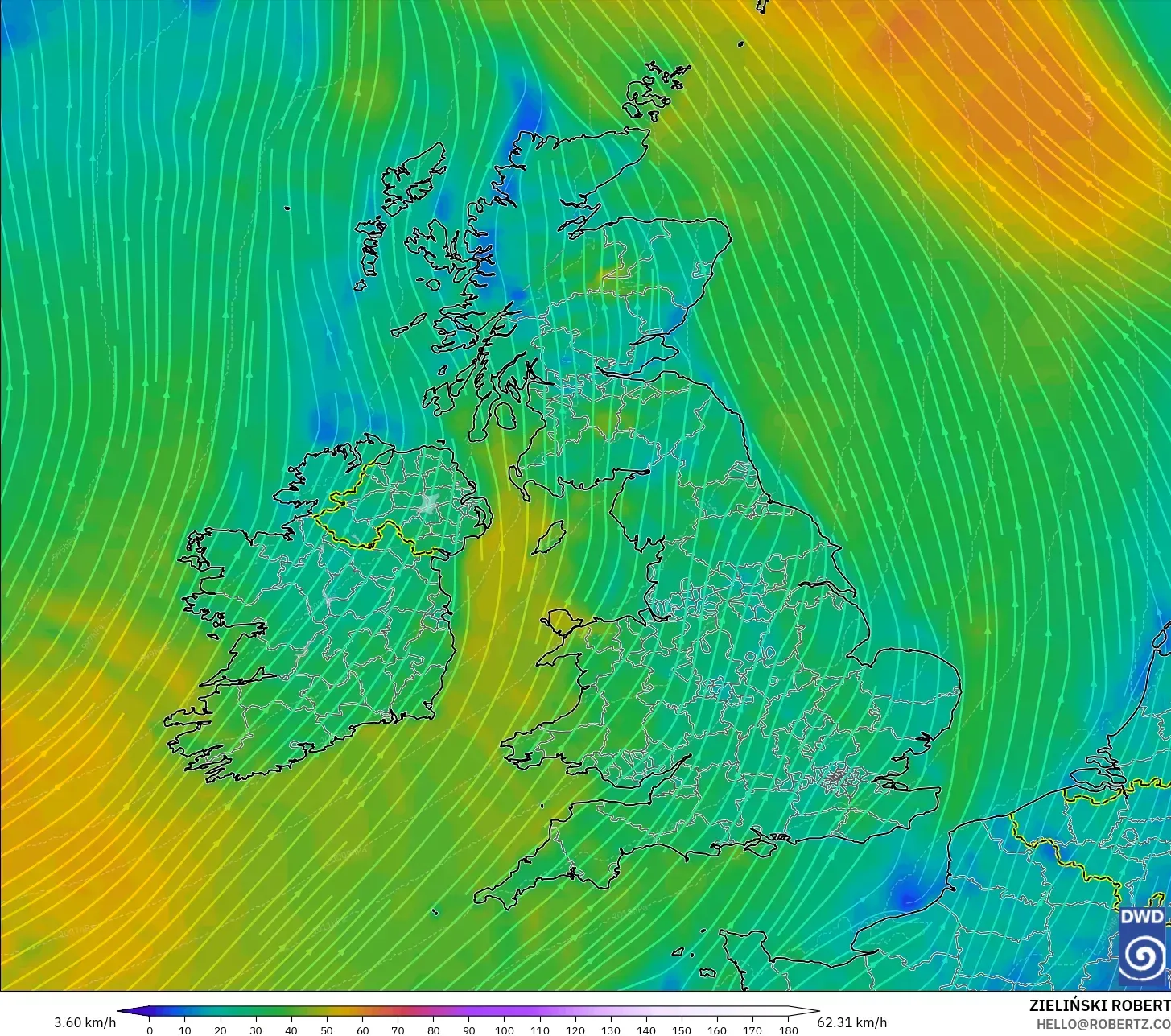 ICON نموذج - المملكة المتحدة, رياح 10 م