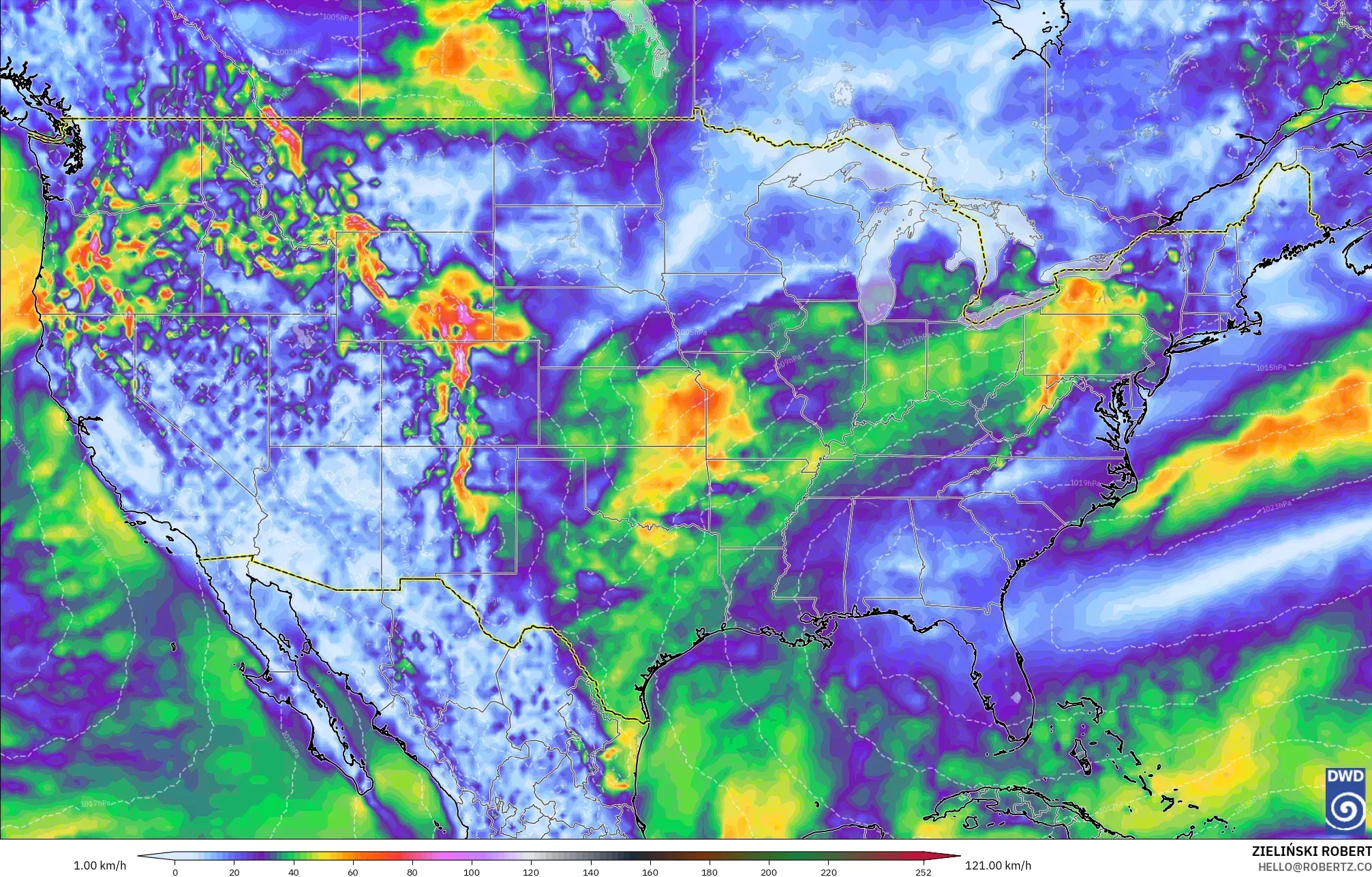 ICON نموذج - الولايات المتحدة, هبات الرياح