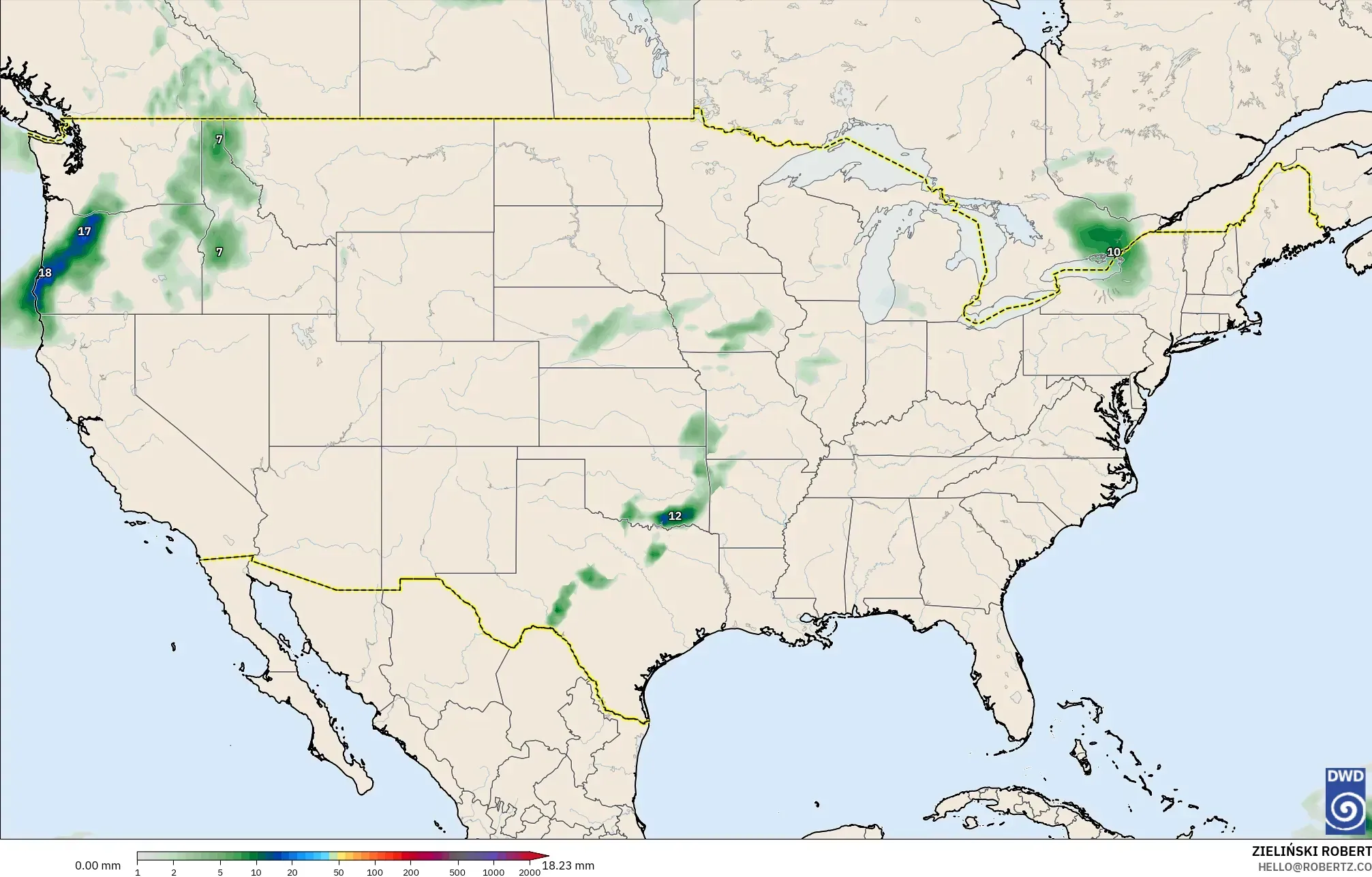 ICON نموذج - الولايات المتحدة, تراكم الهطول
