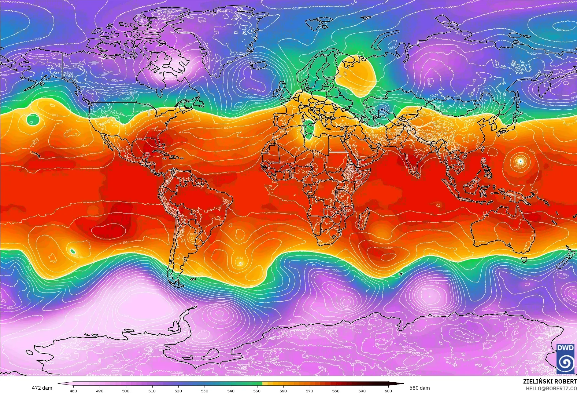 ICON نموذج - العالم, الارتفاع الجهدي عند 500 هكتوباسكال