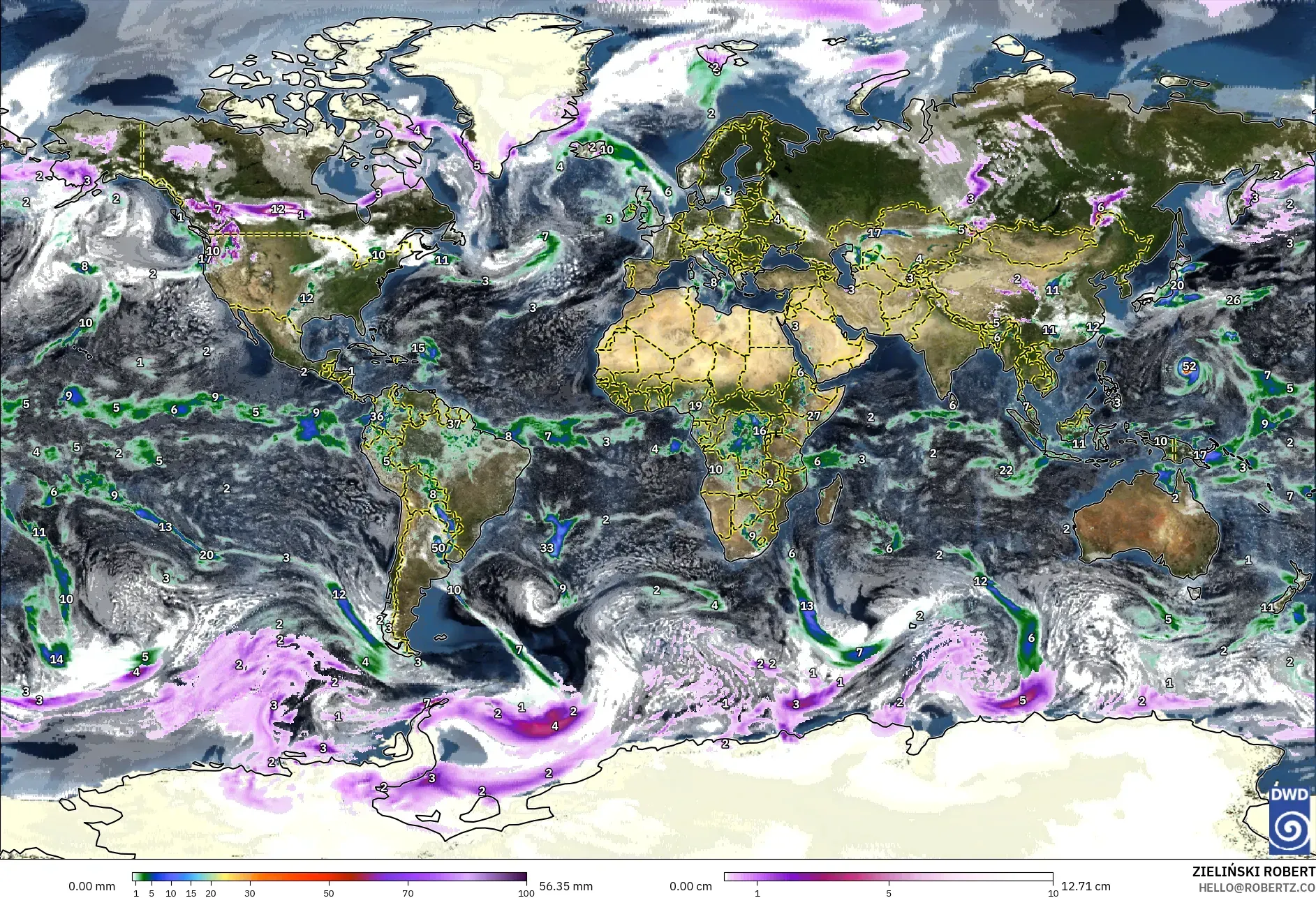 ICON نموذج - العالم, الهطول والغيوم والضغط