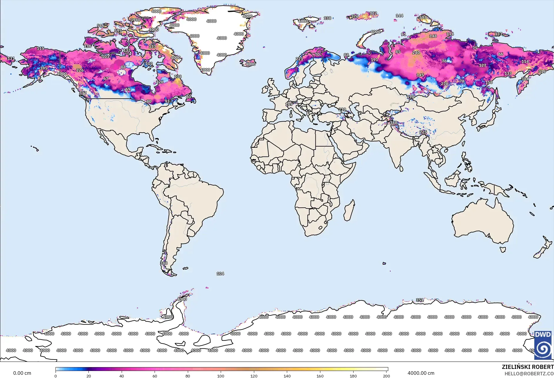 ICON نموذج - العالم, عمق الثلج