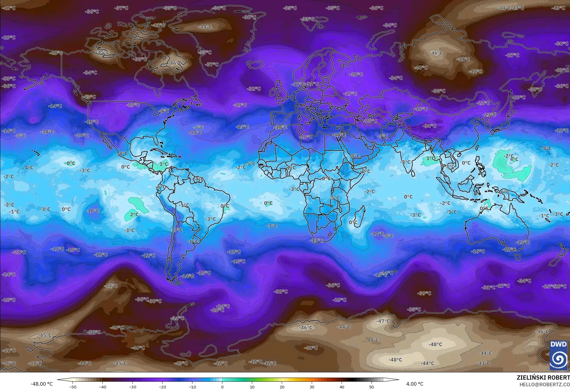 ICON نموذج - العالم, درجة الحرارة 500 hPa