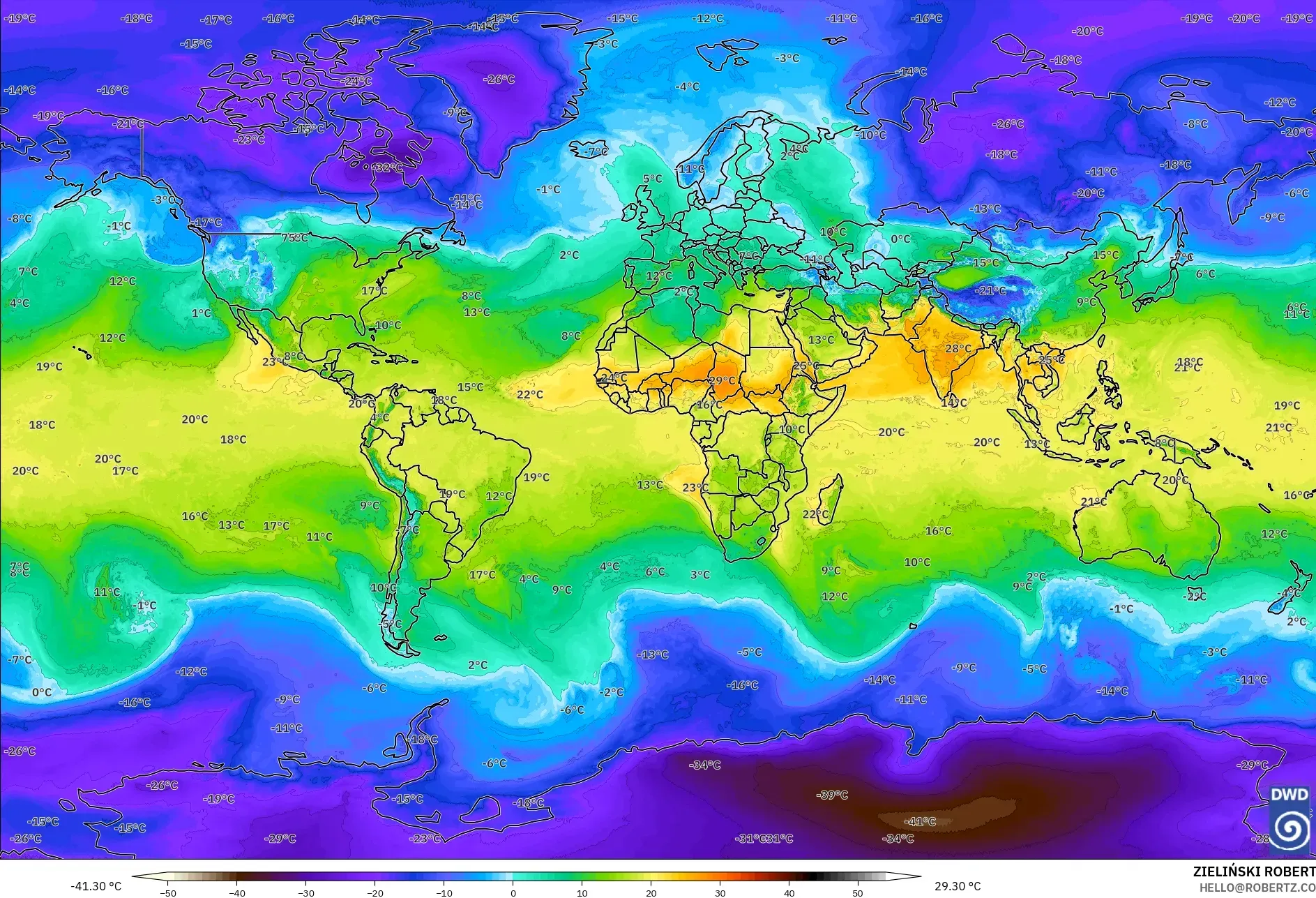 ICON نموذج - العالم, درجة الحرارة 850 hPa