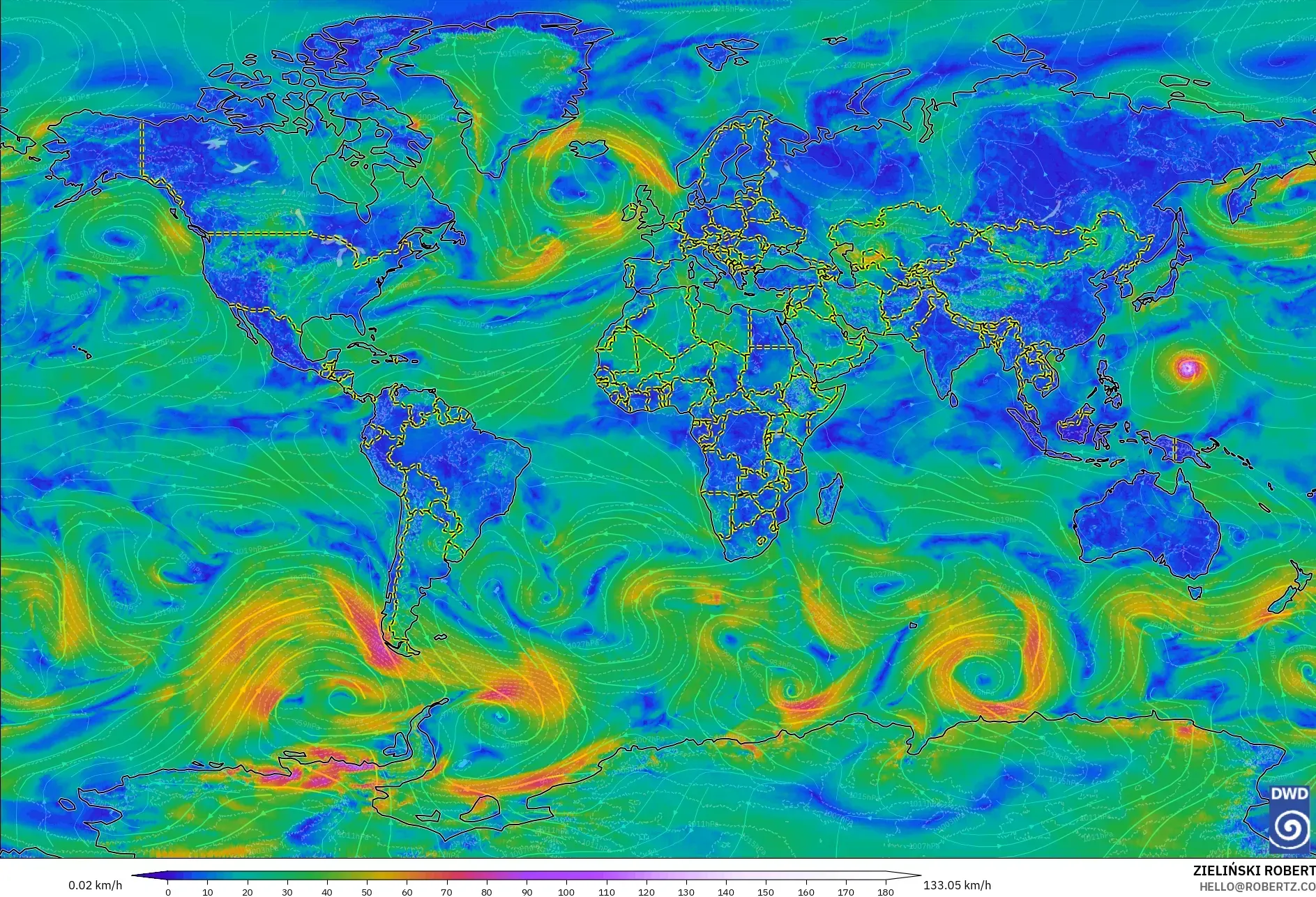 ICON نموذج - العالم, رياح 10 م
