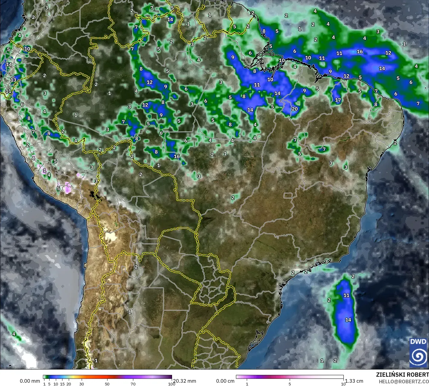 ICON model - Brazil, Precipitation, Clouds, and Pressure