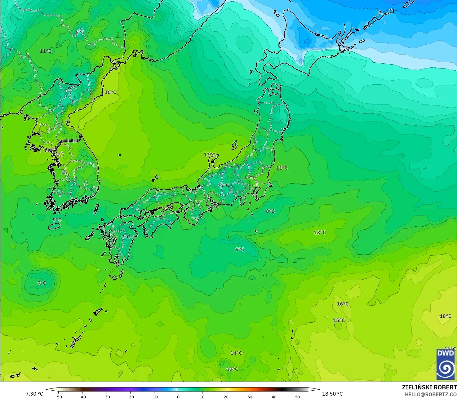 ICON model - Japan, Temperature at 850hPa