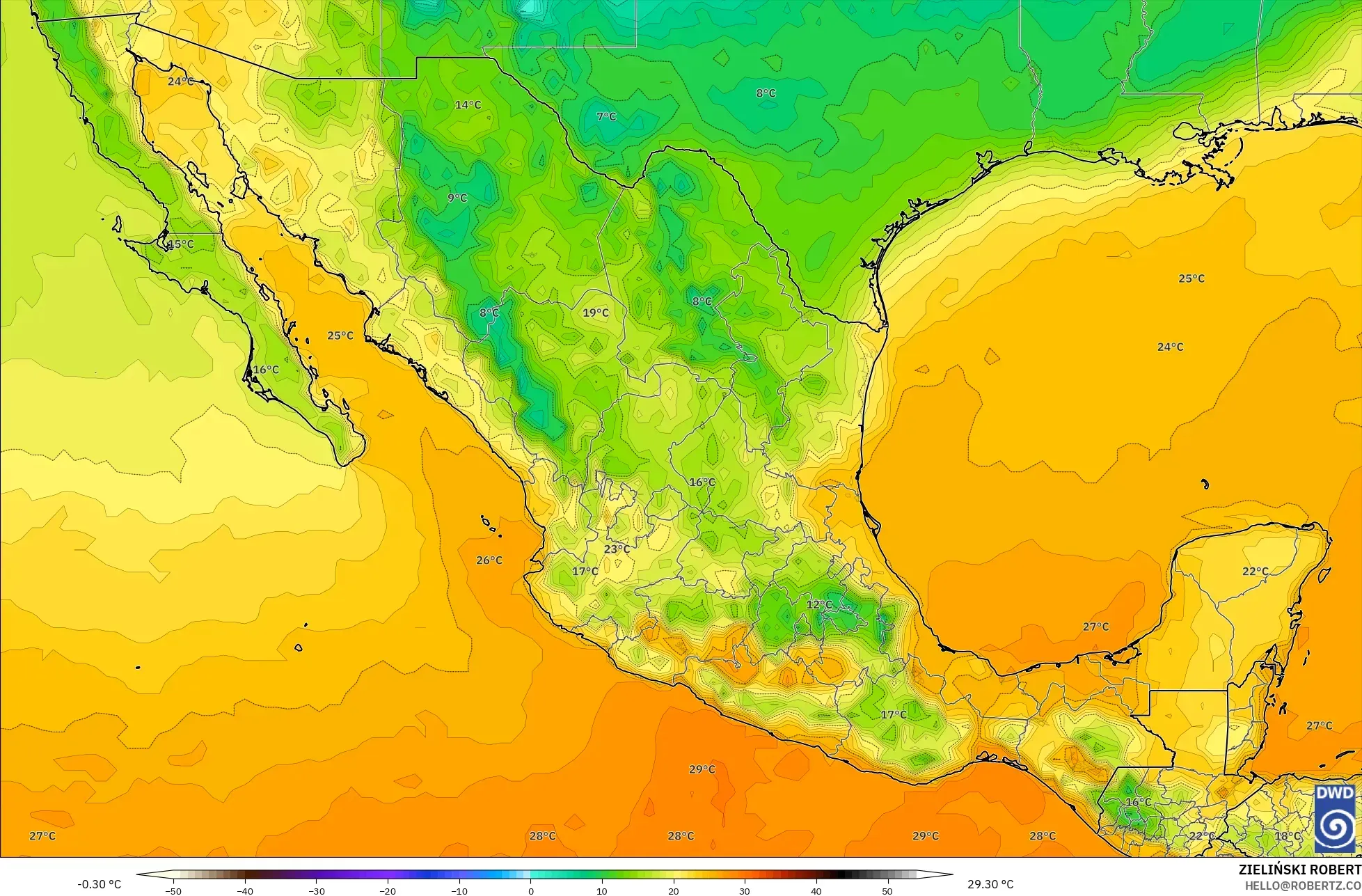 ICON model - Mexico, Temperature at 2m