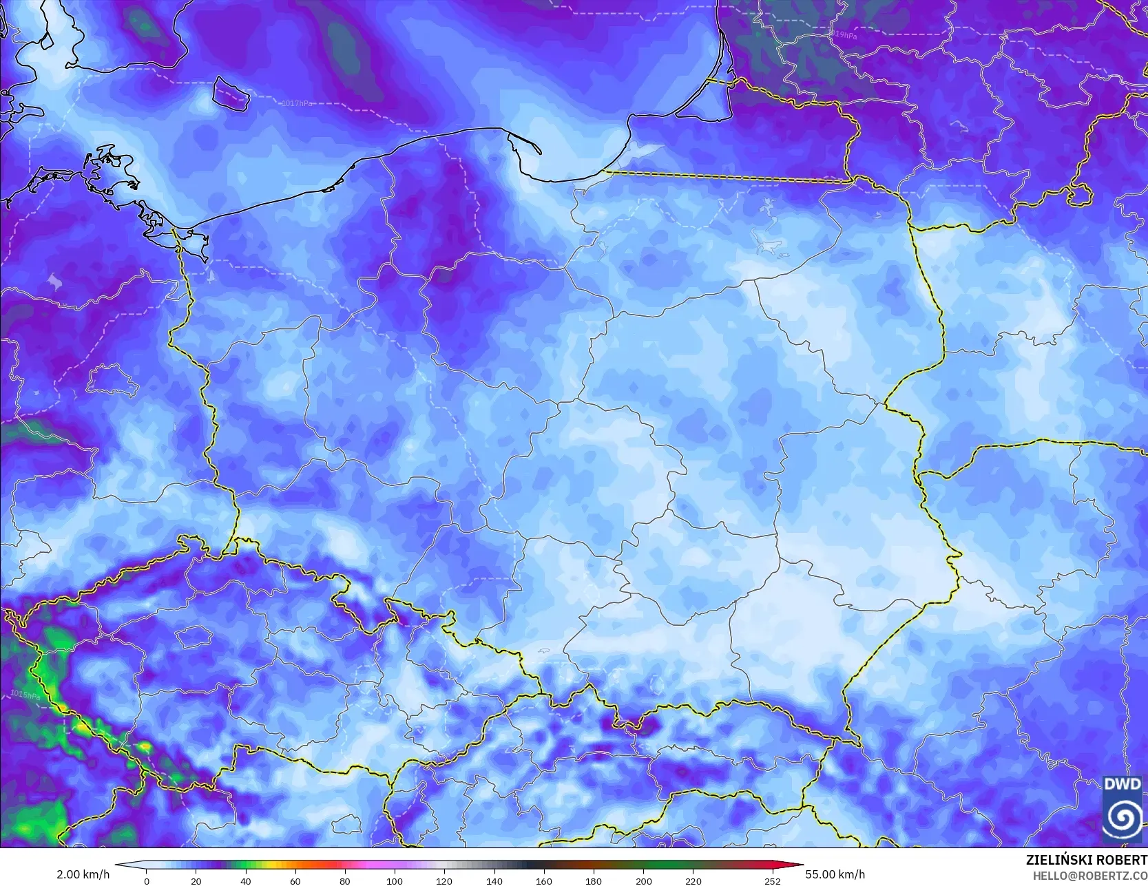 ICON model - Poland, Wind Gusts