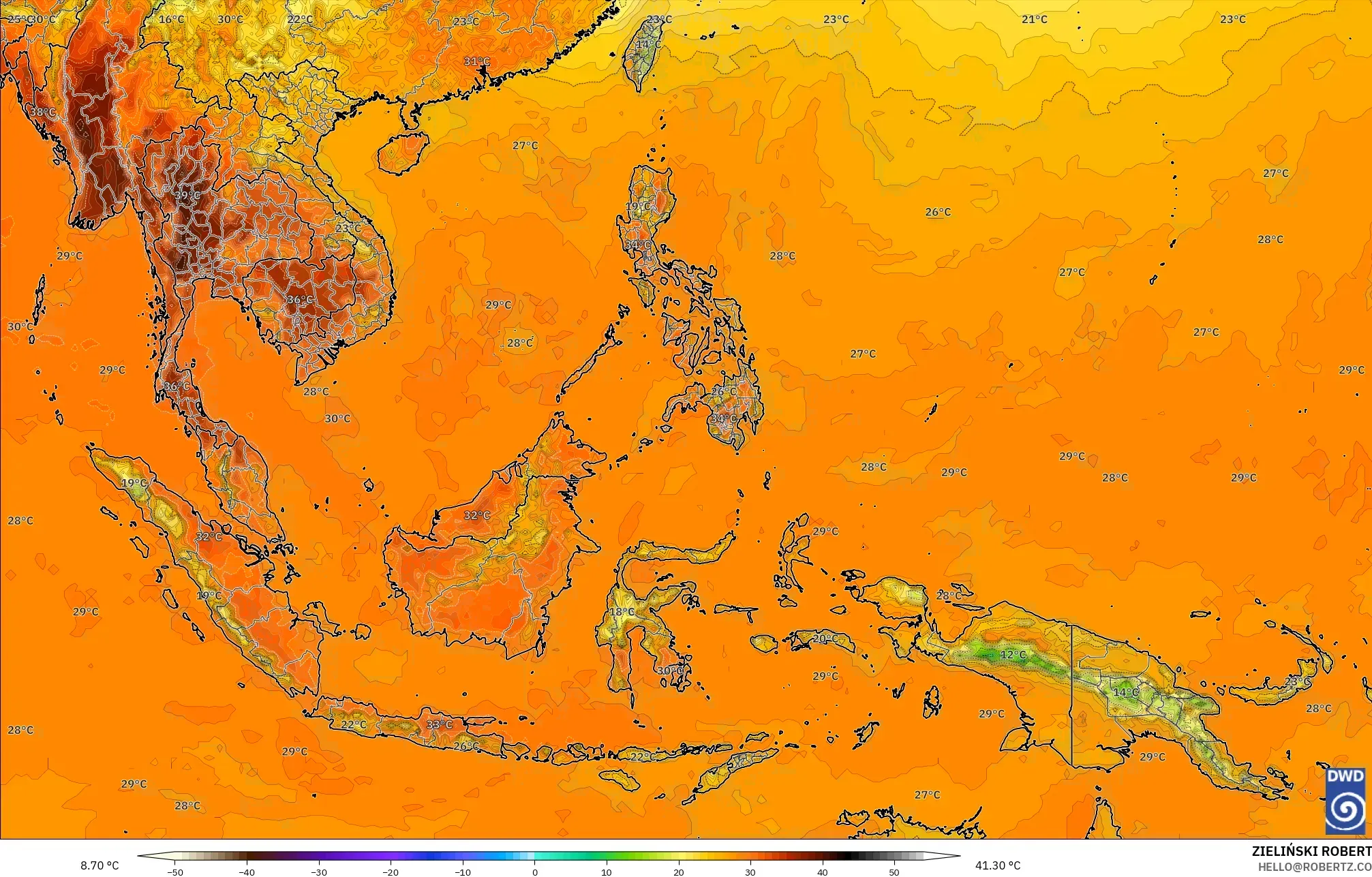 ICON model - South East Asia, Temperature at 2m