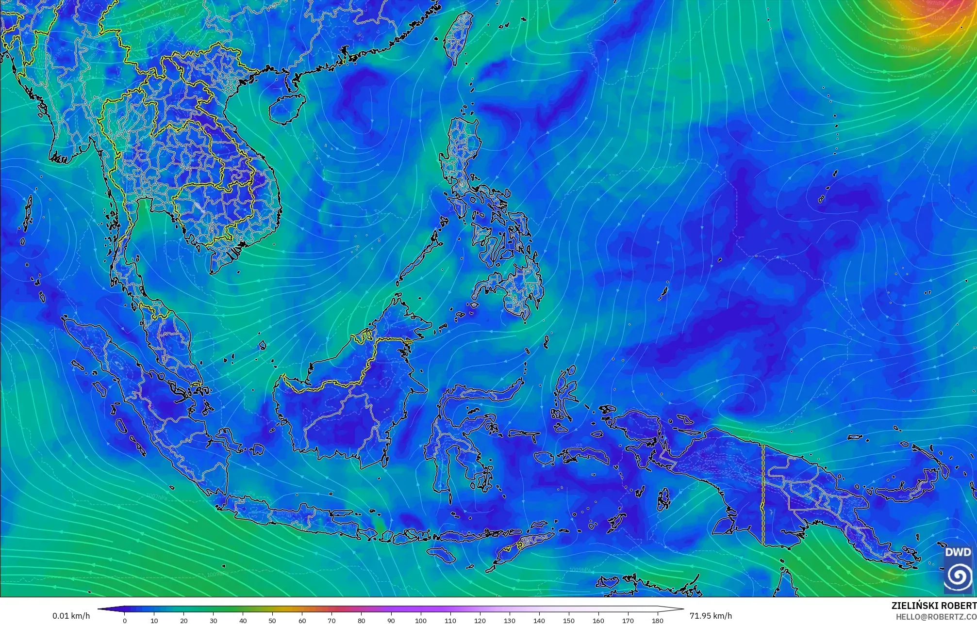 ICON model - South East Asia, Wind at 10m