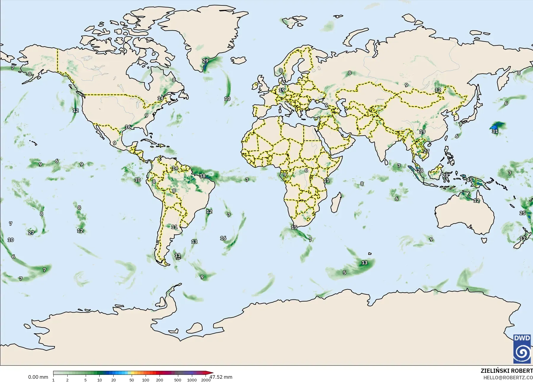 ICON model - World, Precipitation Accumulation
