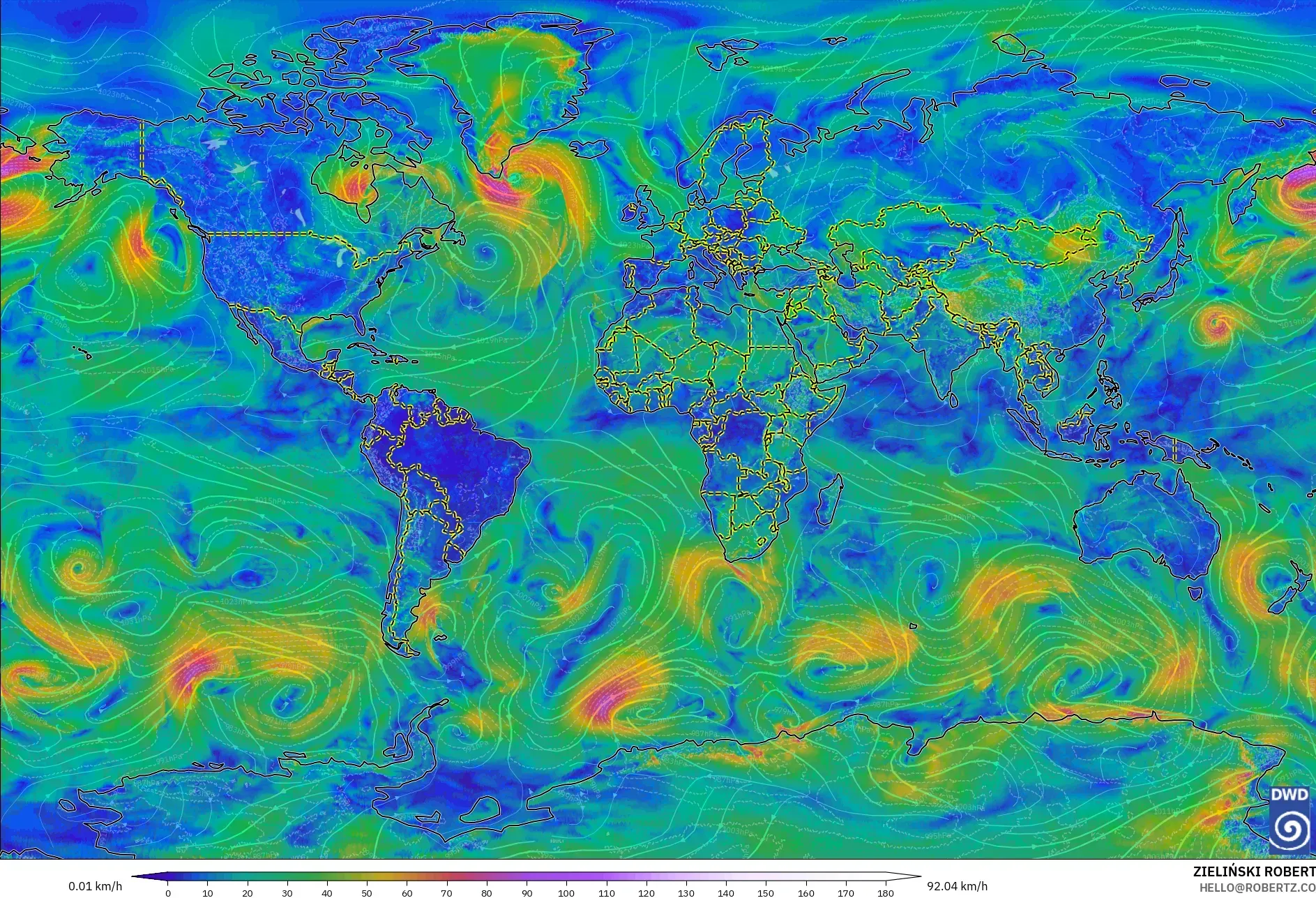 ICON model - World, Wind at 10m