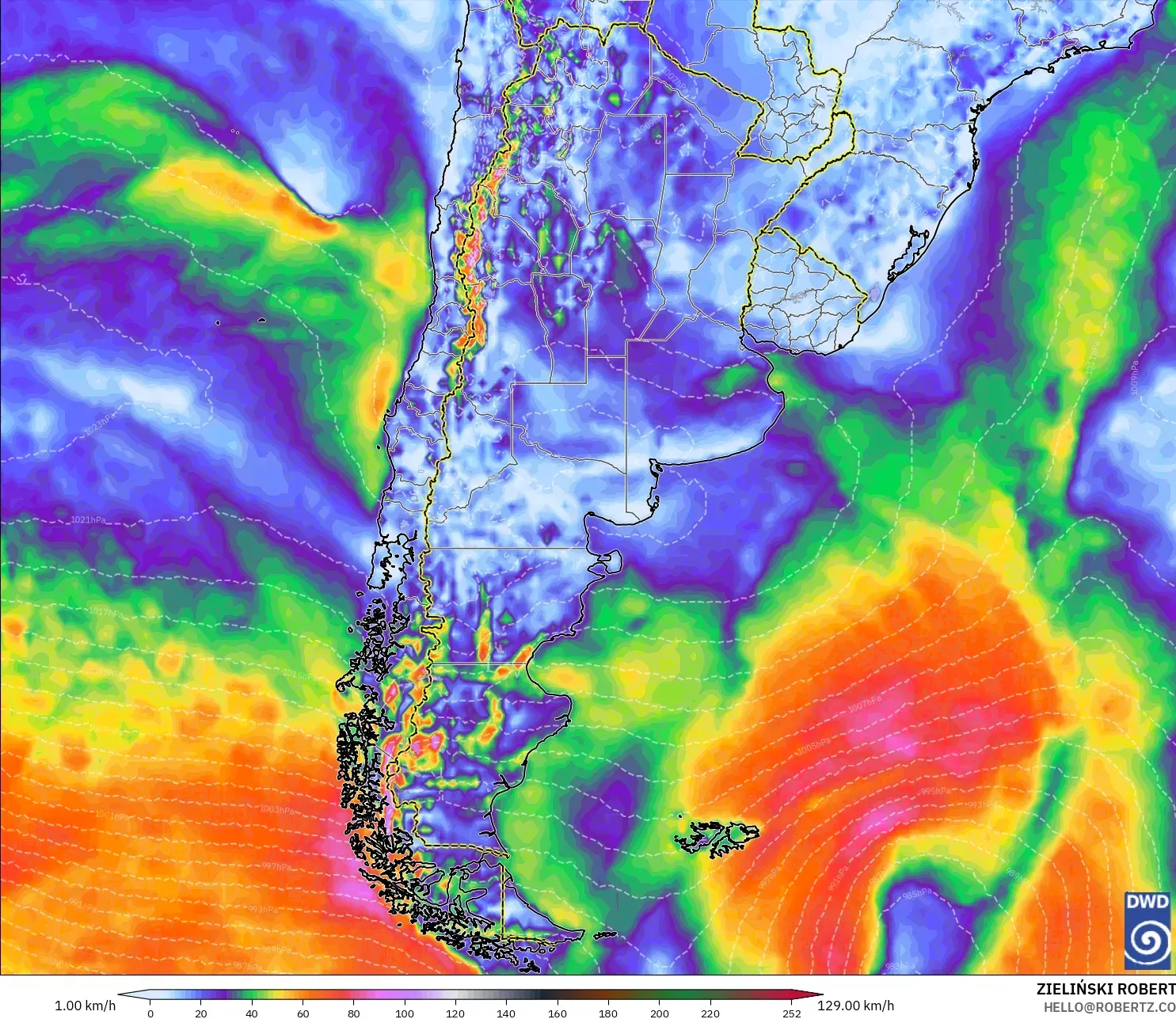 ICON model - Argentina, Wind Gusts