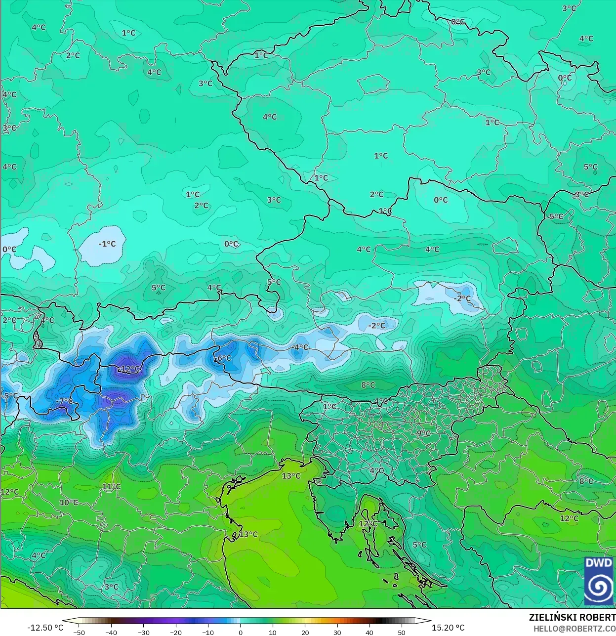 ICON model - Austria, Dewpoint at 2m