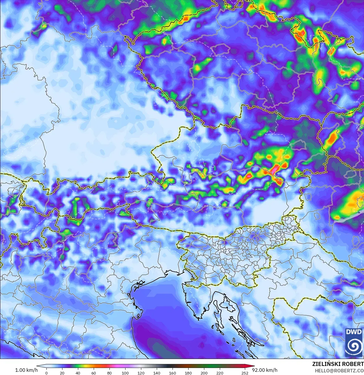 ICON model - Austria, Wind Gusts