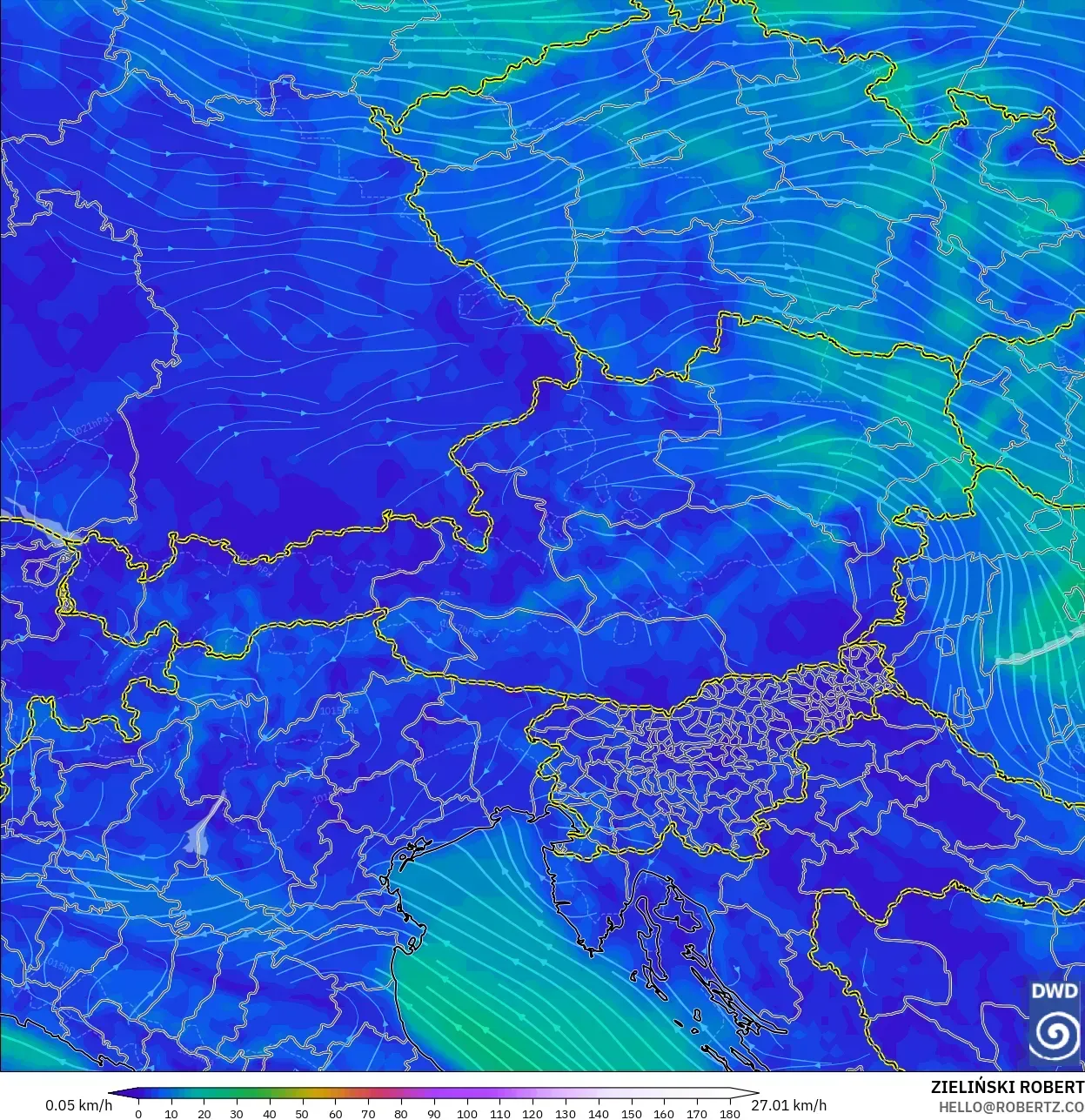 ICON model - Austria, Wind at 10m