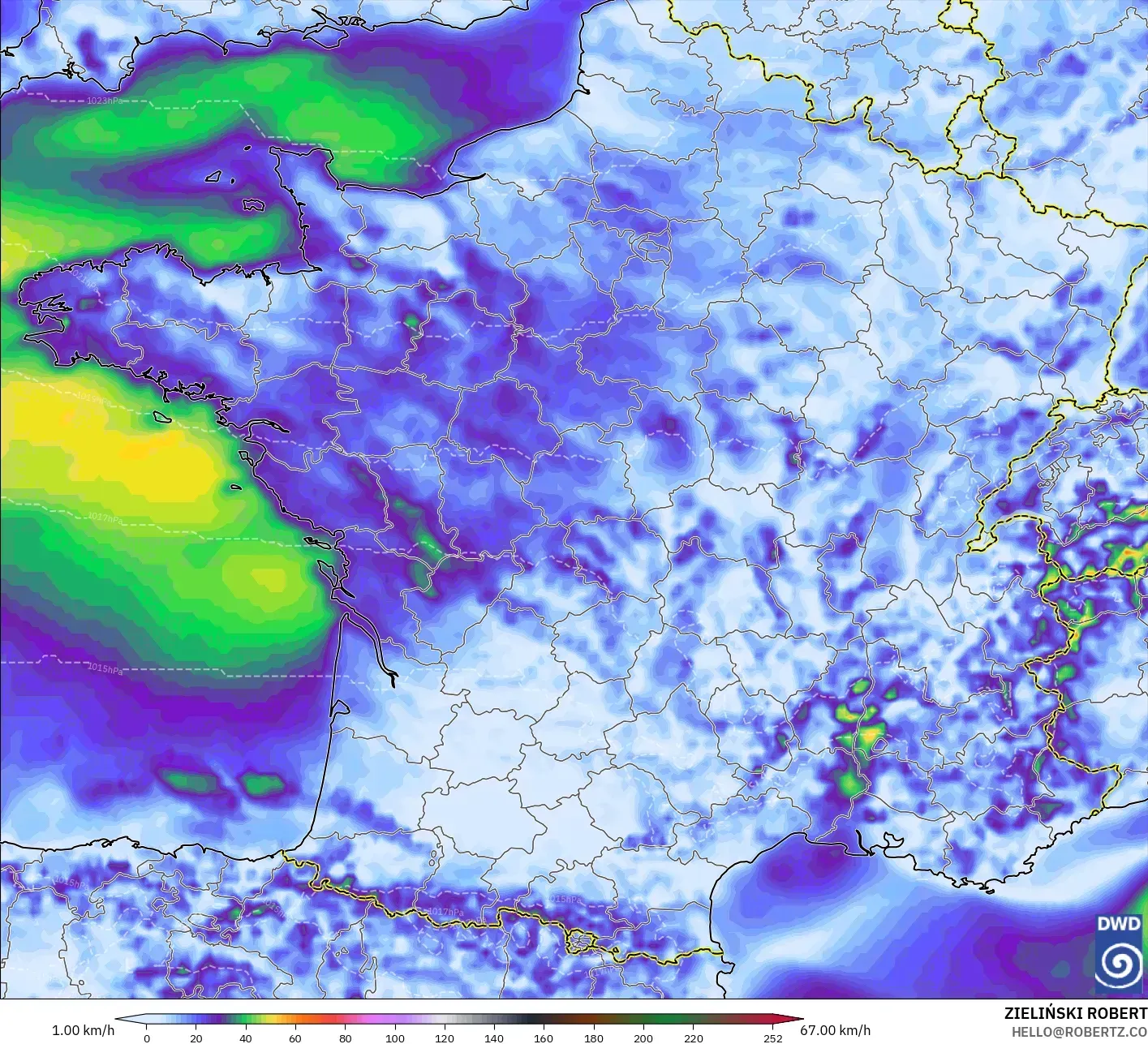 ICON model - France, Wind Gusts