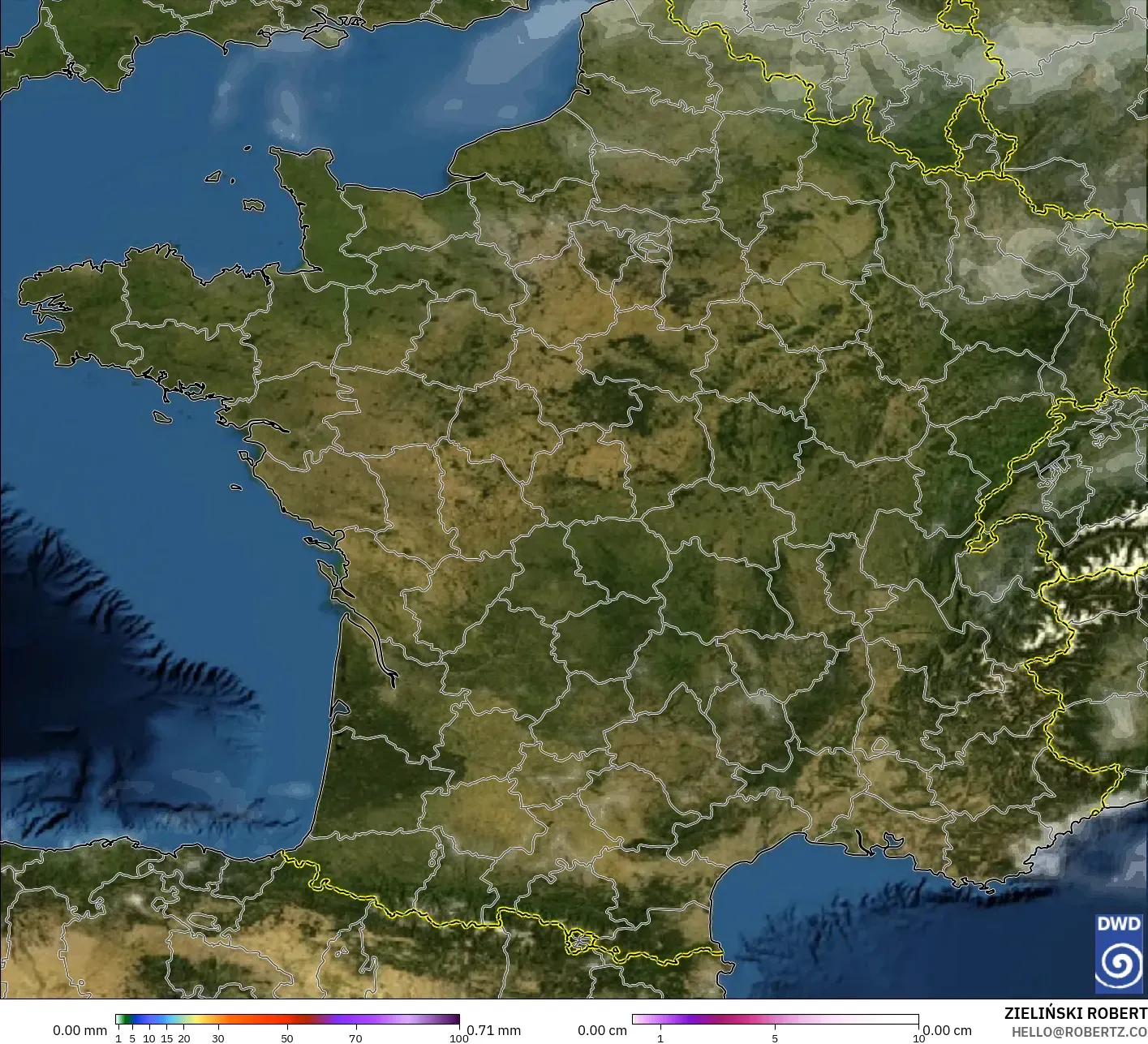 ICON model - France, Precipitation, Clouds, and Pressure
