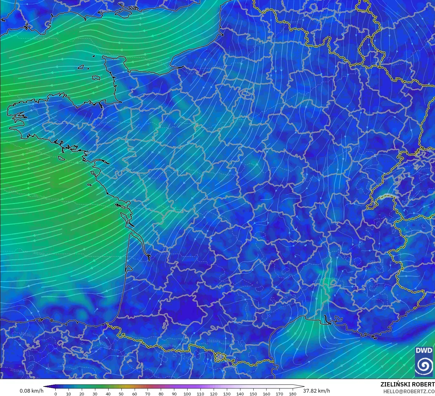 ICON model - France, Wind at 10m