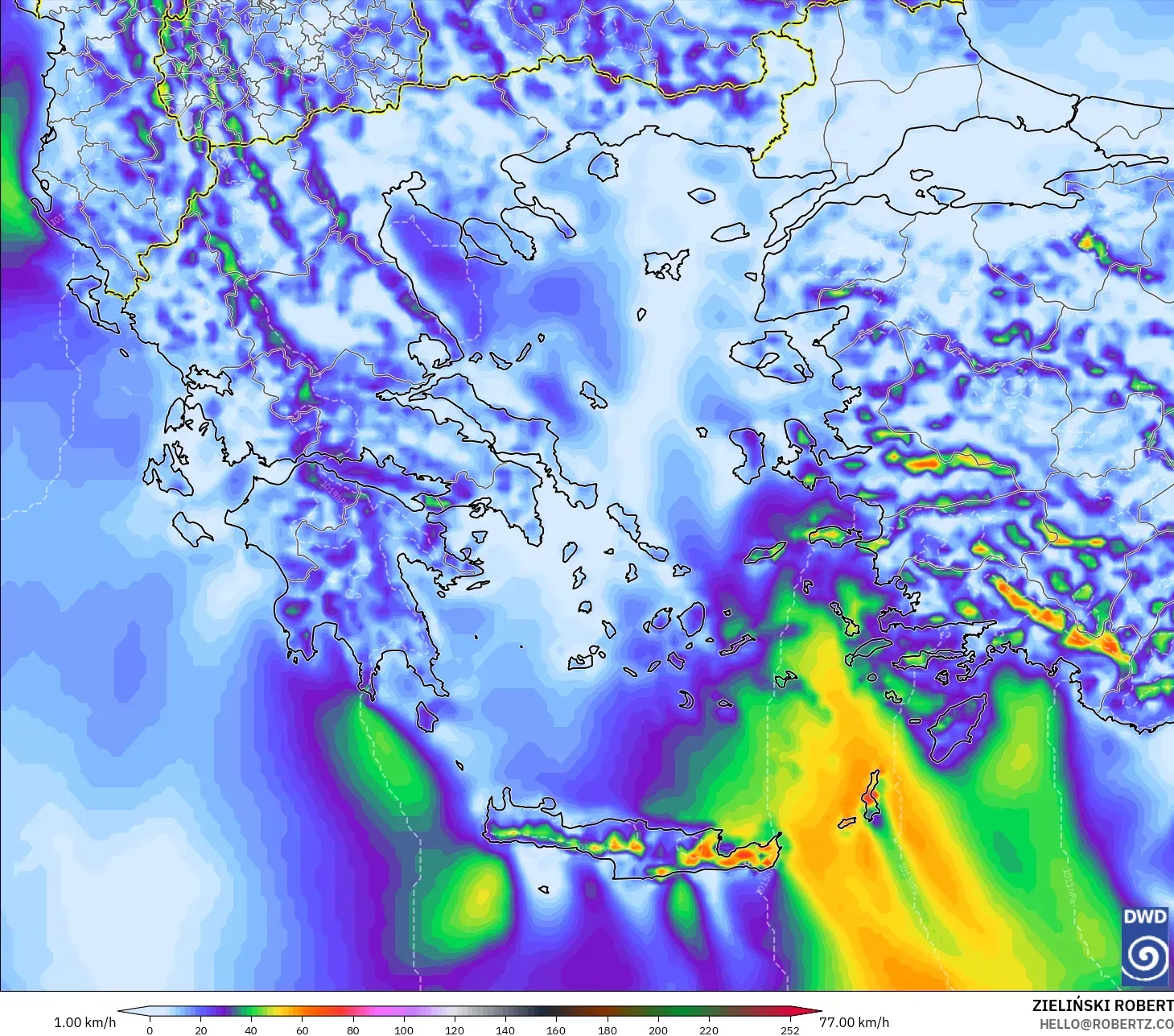 ICON model - Greece, Wind Gusts