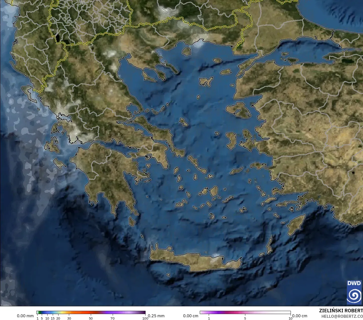 ICON model - Greece, Precipitation, Clouds, and Pressure