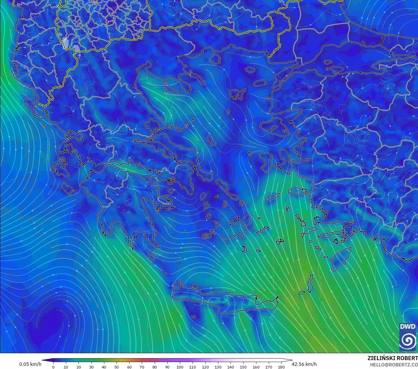 ICON model - Greece, Wind at 10m