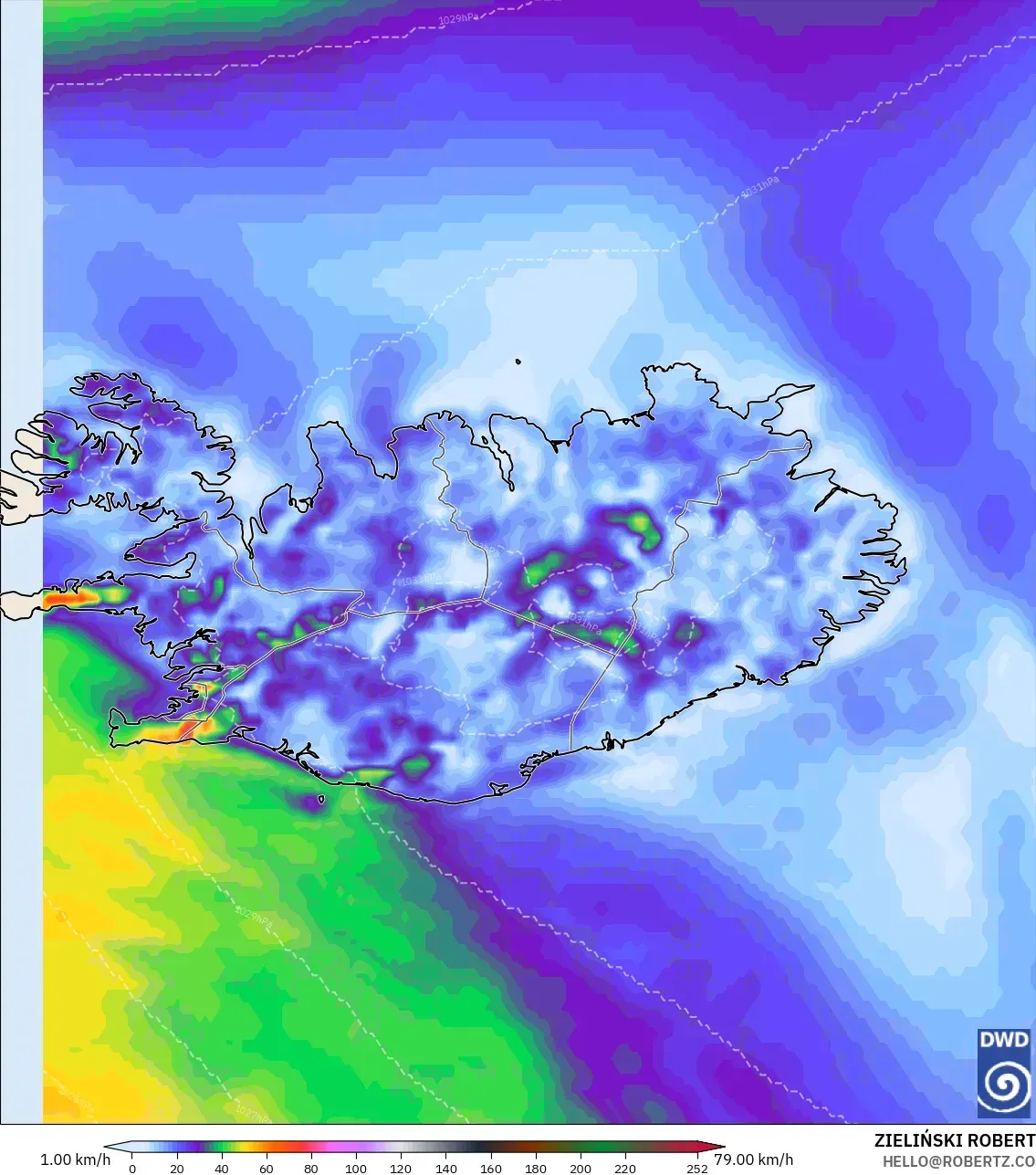 ICON model - Iceland, Wind Gusts