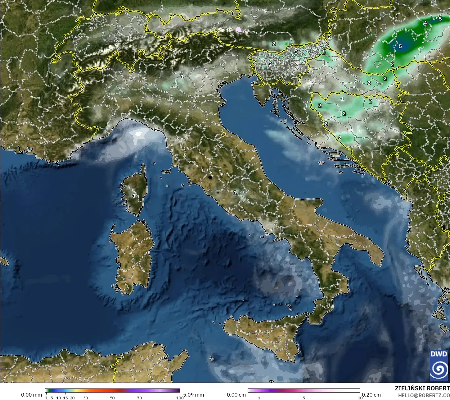 ICON model - Italy, Precipitation, Clouds, and Pressure