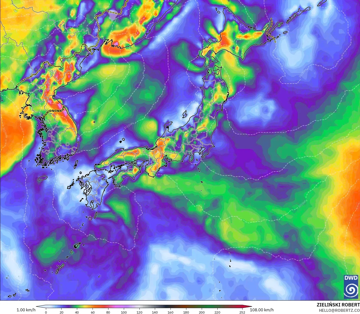ICON model - Japan, Wind Gusts