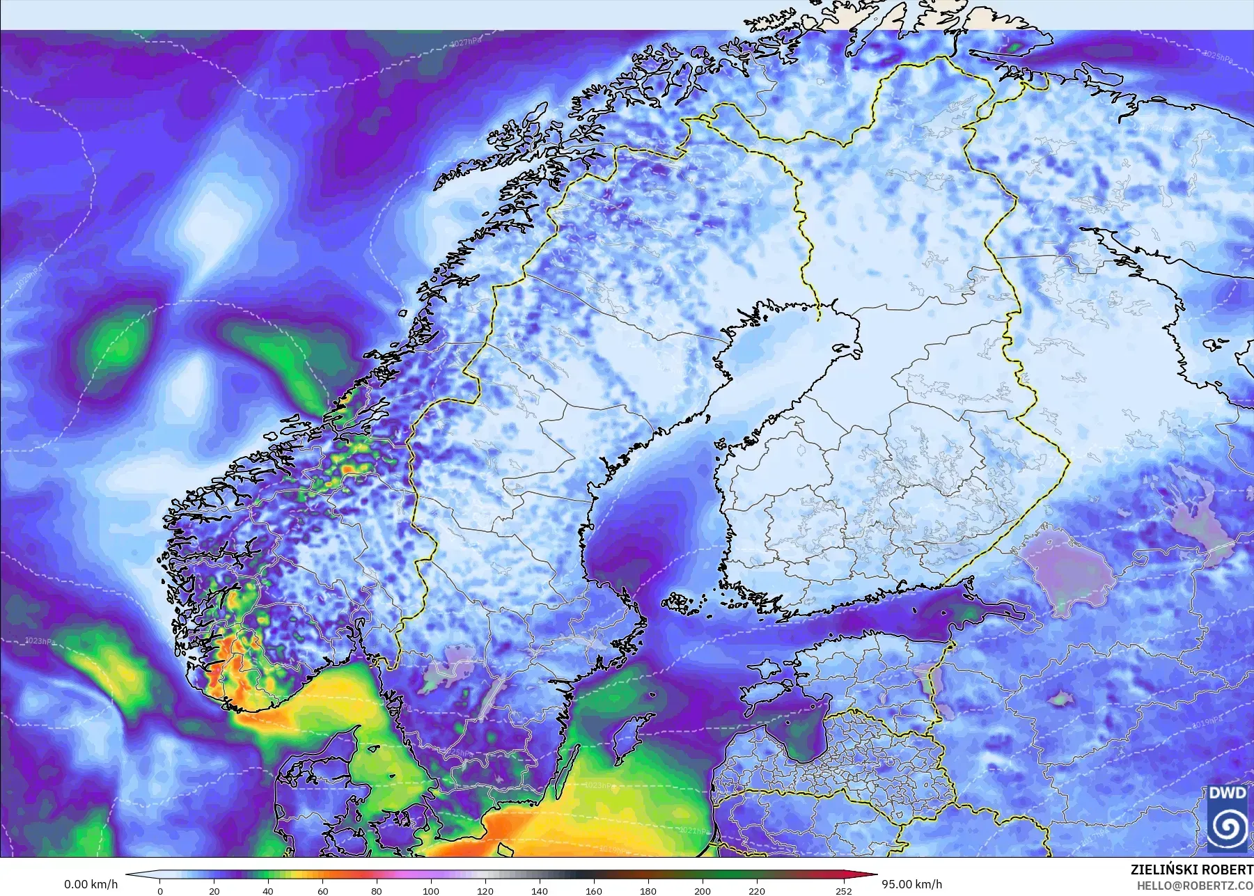 ICON model - Scandinavia, Wind Gusts
