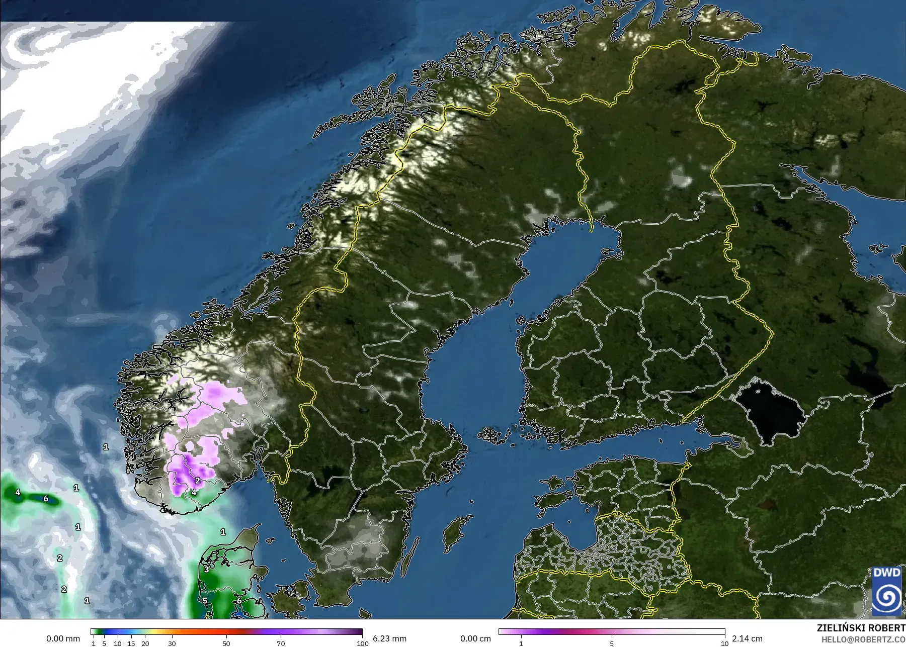 ICON model - Scandinavia, Precipitation, Clouds, and Pressure